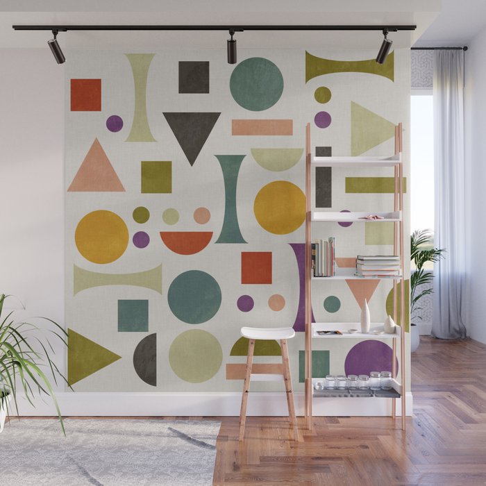 Playful Bauhaus geometric vivid shapes Wall Mural Gallery Image 1