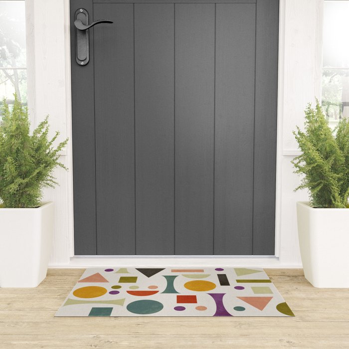 Playful Bauhaus geometric vivid shapes Welcome Mat Gallery Image 3