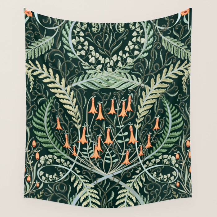 Woodland soil Morris style emerald Wall Tapestry Gallery Image 4