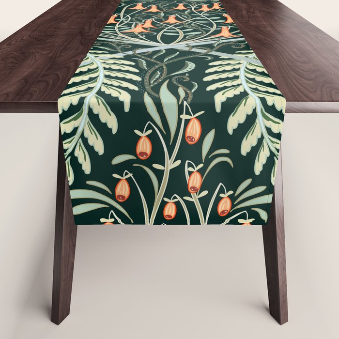Woodland soil Morris style emerald Table Runner Gallery Image 1