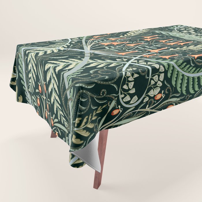 Woodland soil Morris style emerald Tablecloth Gallery Image 1