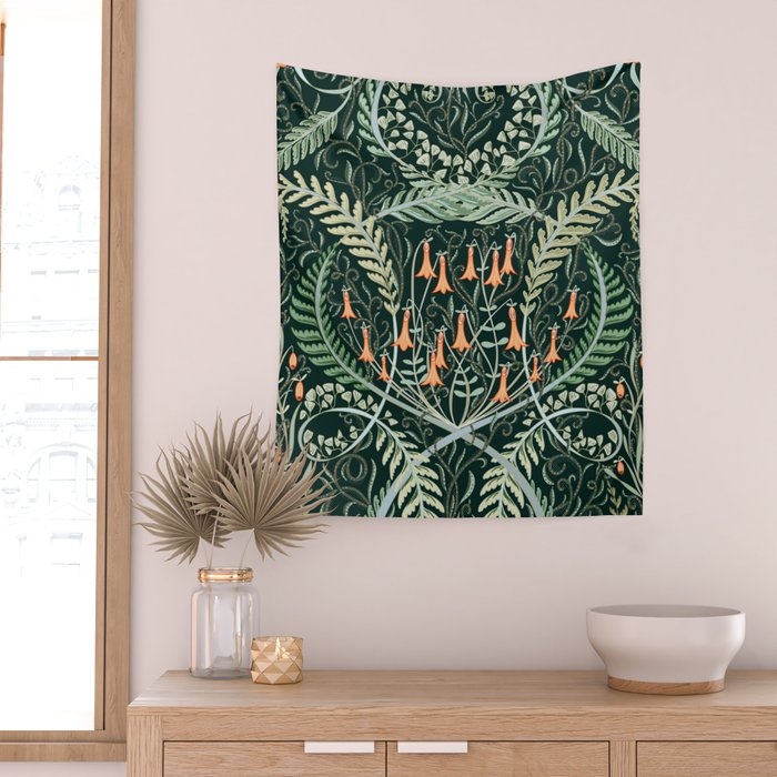 Woodland soil Morris style emerald Wall Tapestry Gallery Image 2