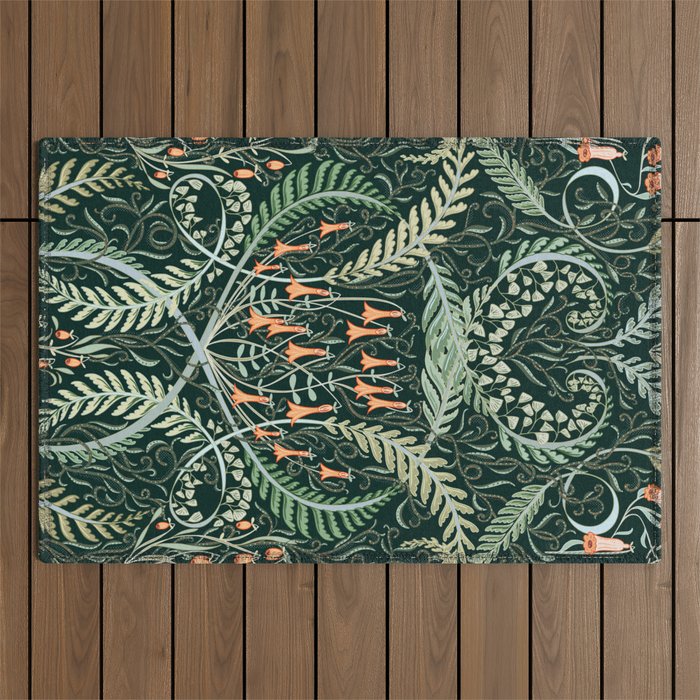 Woodland soil Morris style emerald Outdoor Rug Gallery Image 1