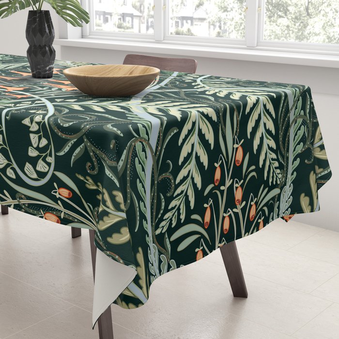 Woodland soil Morris style emerald Tablecloth Gallery Image 3