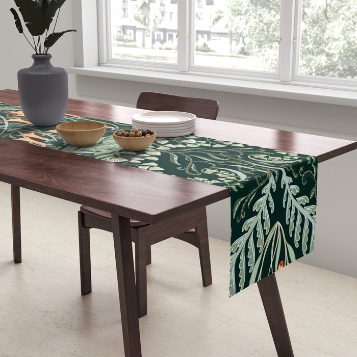 Woodland soil Morris style emerald Table Runner Gallery Image 2