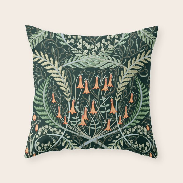 Woodland soil Morris style emerald Throw Pillow Gallery Image 6