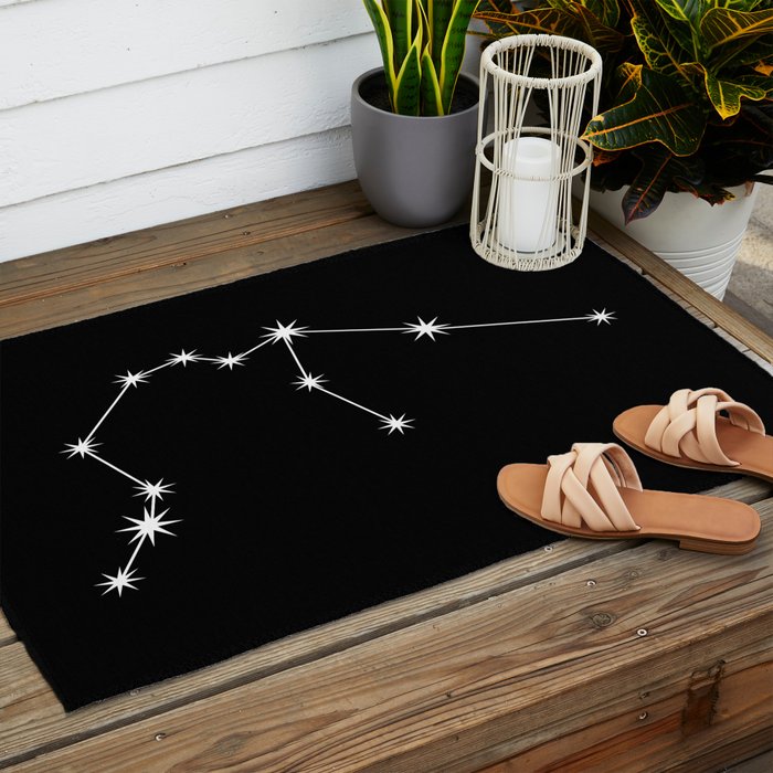Aquarius Zodiac Star Constellation Line Art Black Outdoor Rug Gallery Image 2