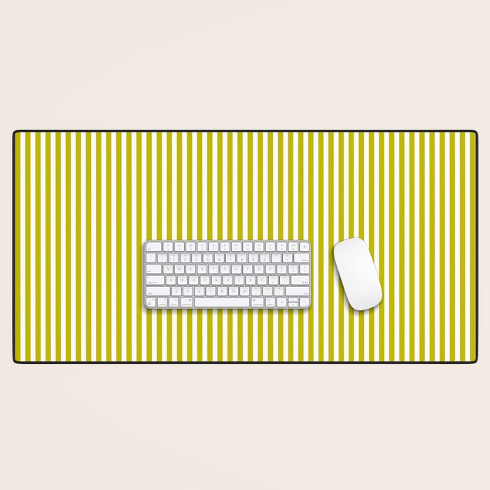 Ultra Fine Stripe Narrow Vertical Pinstripe Pattern in Chartreuse and White Desk Mat Gallery Image 1