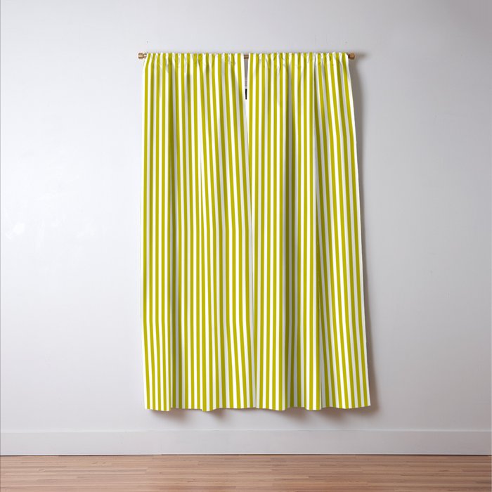Ultra Fine Stripe Narrow Vertical Pinstripe Pattern in Chartreuse and White Window Curtain Gallery Image 3