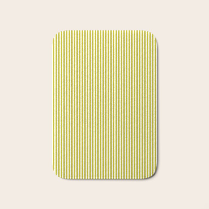 Ultra Fine Stripe Narrow Vertical Pinstripe Pattern in Chartreuse and White Bath Mat Gallery Image 1