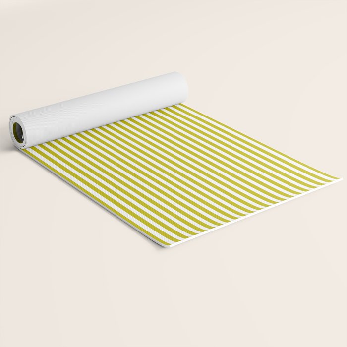 Ultra Fine Stripe Narrow Vertical Pinstripe Pattern in Chartreuse and White Yoga Mat Gallery Image 2