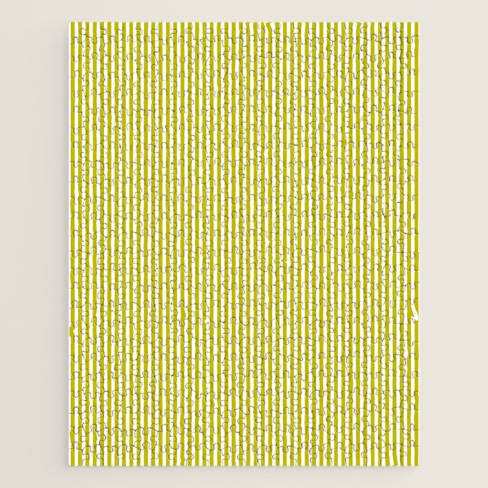 Ultra Fine Stripe Narrow Vertical Pinstripe Pattern in Chartreuse and White Jigsaw Puzzle Gallery Image 1
