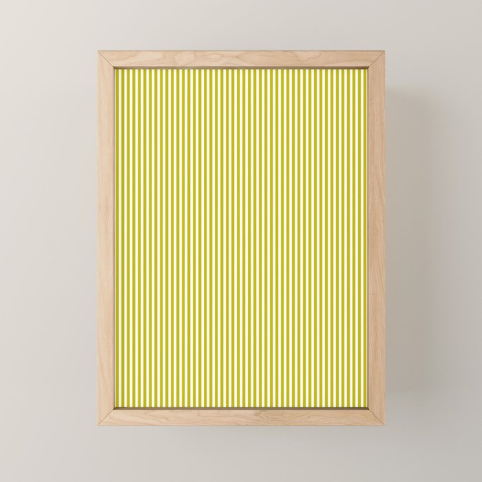 Ultra Fine Stripe Narrow Vertical Pinstripe Pattern in Chartreuse and White Mini Art Print Gallery Image 1