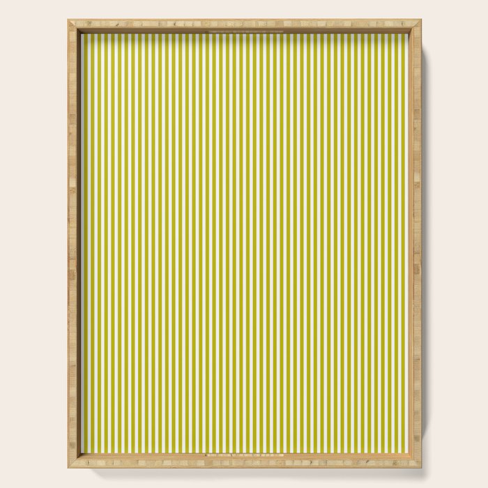 Ultra Fine Stripe Narrow Vertical Pinstripe Pattern in Chartreuse and White Serving Tray Gallery Image 1