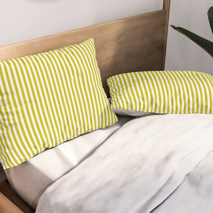 Ultra Fine Stripe Narrow Vertical Pinstripe Pattern in Chartreuse and White Pillow Sham Gallery Image 2