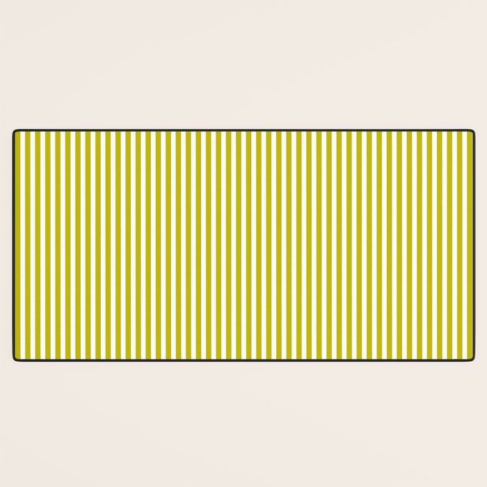 Ultra Fine Stripe Narrow Vertical Pinstripe Pattern in Chartreuse and White Desk Mat Gallery Image 3