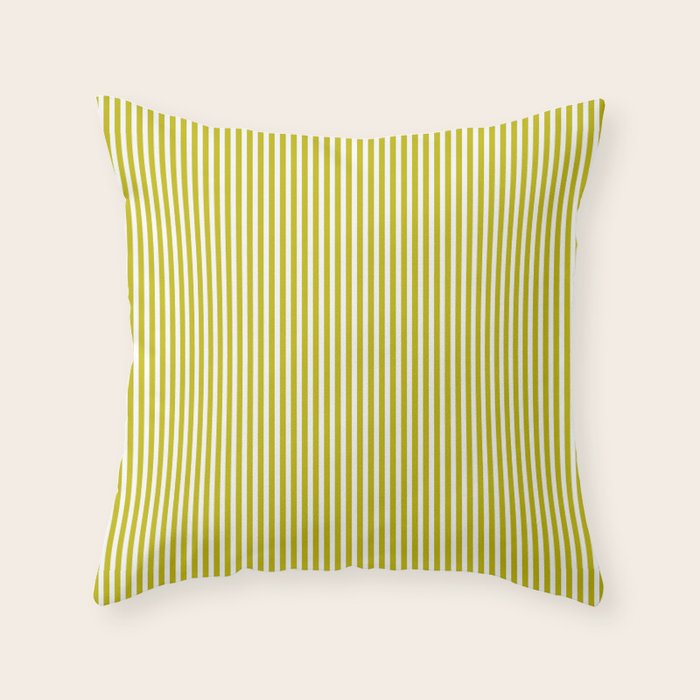 Ultra Fine Stripe Narrow Vertical Pinstripe Pattern in Chartreuse and White Throw Pillow Gallery Image 6
