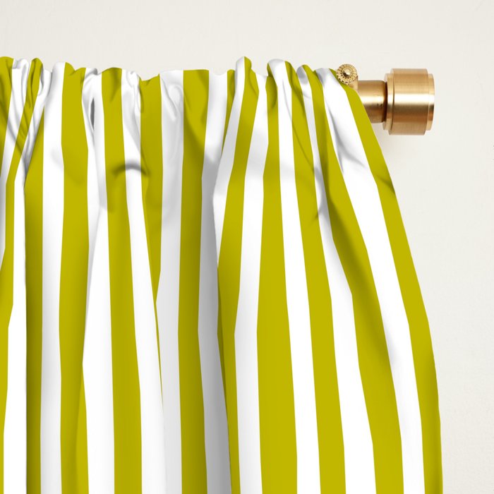Ultra Fine Stripe Narrow Vertical Pinstripe Pattern in Chartreuse and White Window Curtain Gallery Image 2