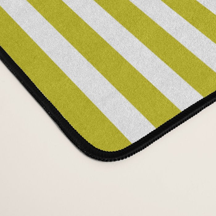 Ultra Fine Stripe Narrow Vertical Pinstripe Pattern in Chartreuse and White Desk Mat Gallery Image 4