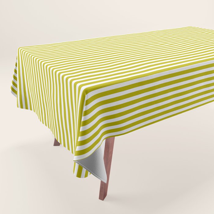 Ultra Fine Stripe Narrow Vertical Pinstripe Pattern in Chartreuse and White Tablecloth Gallery Image 1