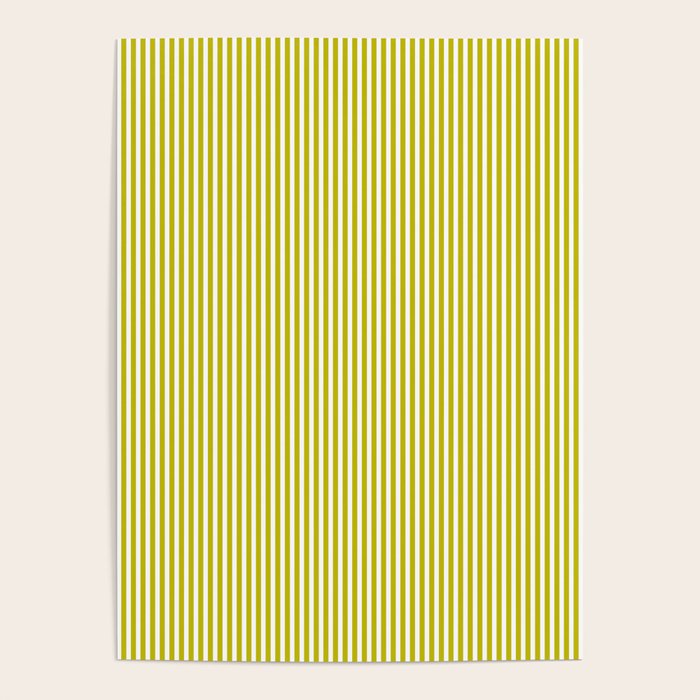 Ultra Fine Stripe Narrow Vertical Pinstripe Pattern in Chartreuse and White Poster Gallery Image 1