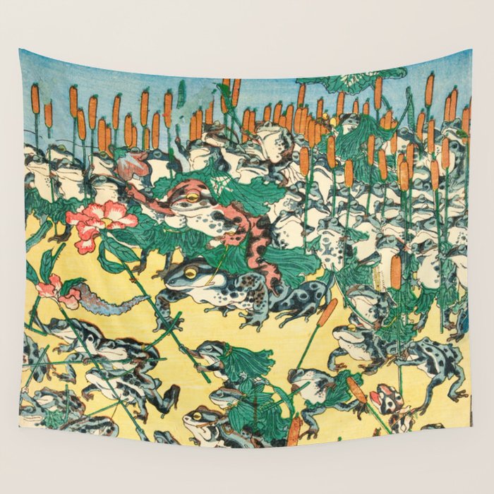 Fashionable Battle of Frogs by Kawanabe Kyosai, 1864 Wall Tapestry Gallery Image 4
