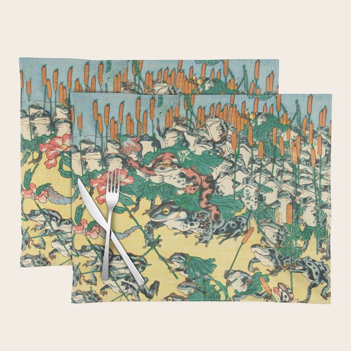 Fashionable Battle of Frogs by Kawanabe Kyosai, 1864 Placemat Gallery Image 1
