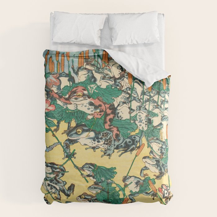 Fashionable Battle of Frogs by Kawanabe Kyosai, 1864 Duvet Cover