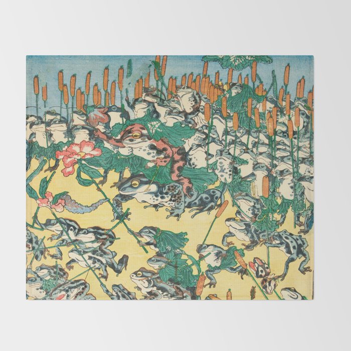 Fashionable Battle of Frogs by Kawanabe Kyosai, 1864 Throw Blanket Gallery Image 2