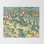 Fashionable Battle of Frogs by Kawanabe Kyosai, 1864 Throw Blanket Gallery Image 2
