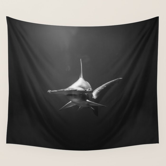 Hammerhead Shark (Black and White) Wall Tapestry Gallery Image 4