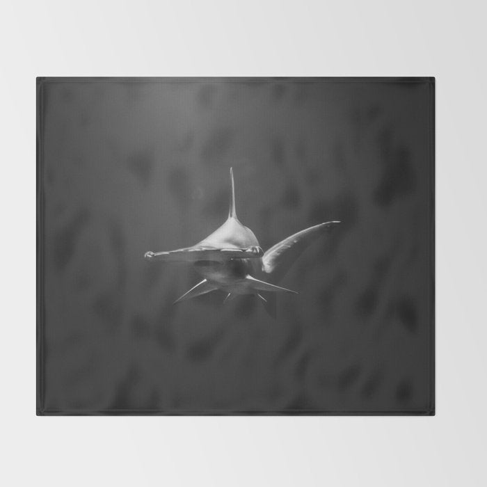 Hammerhead Shark (Black and White) Throw Blanket Gallery Image 2