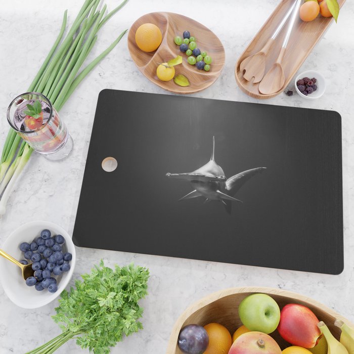 Hammerhead Shark (Black and White) Cutting Board Gallery Image 2