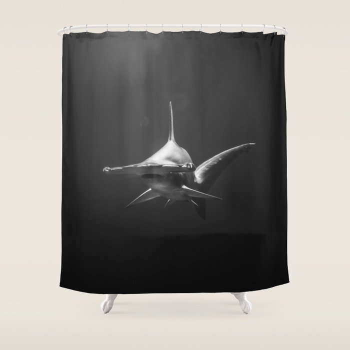 Hammerhead Shark (Black and White) Shower Curtain Gallery Image 1