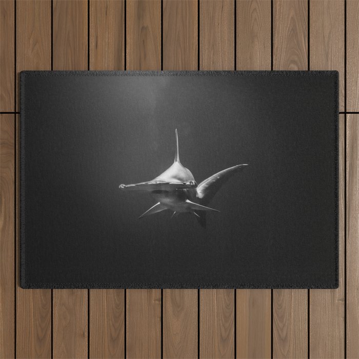 Hammerhead Shark (Black and White) Outdoor Rug Gallery Image 1