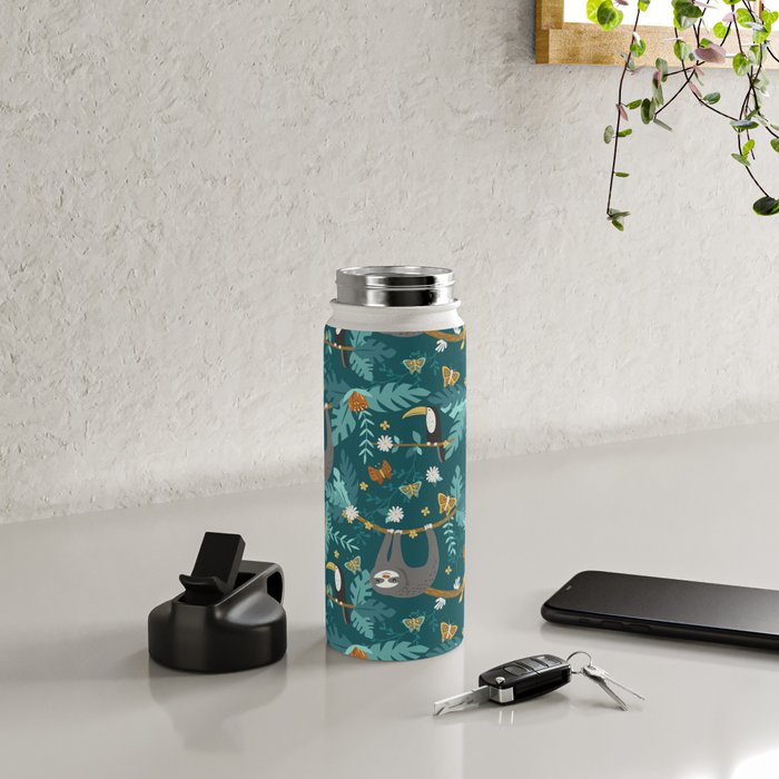 Sloth Hanging in a Teal Forest Water Bottle Gallery Image 4