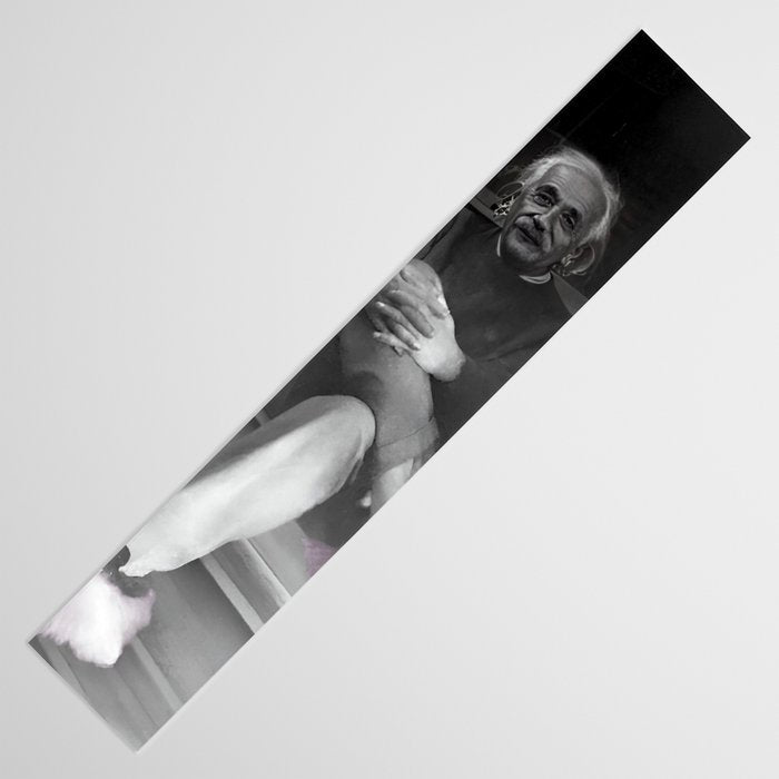 Satirical Einstein in Fuzzy Pink Slippers Classic E = mc² Black and White Satirical Photography  Table Runner Gallery Image 3