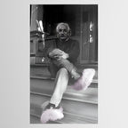 Satirical Einstein in Fuzzy Pink Slippers Classic E = mc² Black and White Satirical Photography  Tablecloth Gallery Image 2
