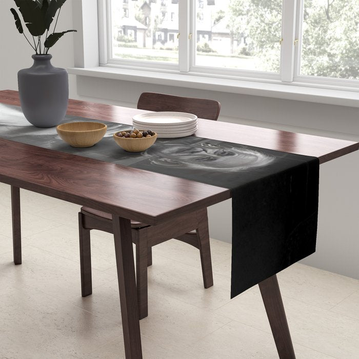 Satirical Einstein in Fuzzy Pink Slippers Classic E = mc² Black and White Satirical Photography  Table Runner Gallery Image 2