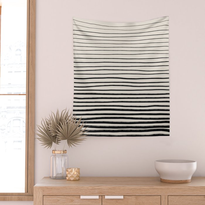 Black Horizontal Lines Wall Tapestry Gallery Image 2