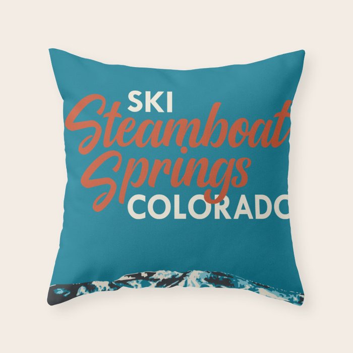 Steamboat Springs Vintage Ski Poster Throw Pillow Gallery Image 6