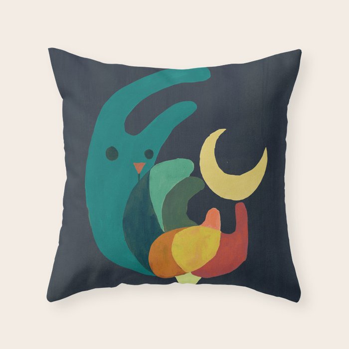 Rabbit and crescent moon Throw Pillow Gallery Image 6