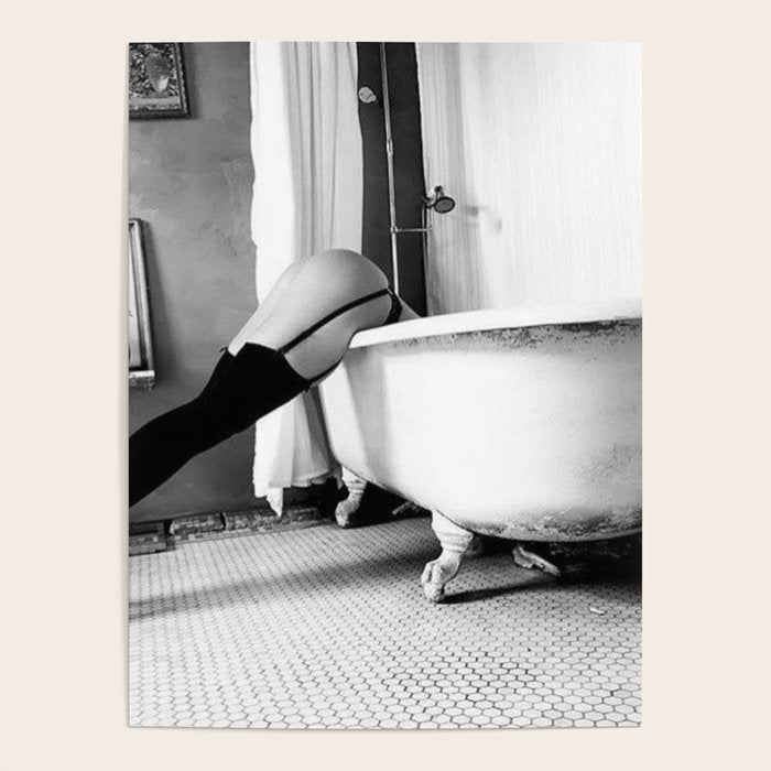 Head Over Heals - Female in Stockings in Vintage Parisian Bathtub black and white photography - photographs wall decor Poster Gallery Image 4