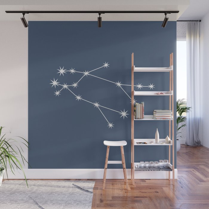 Gemini Zodiac Star Constellation Line Art Neutral Blue Wall Mural Gallery Image 1