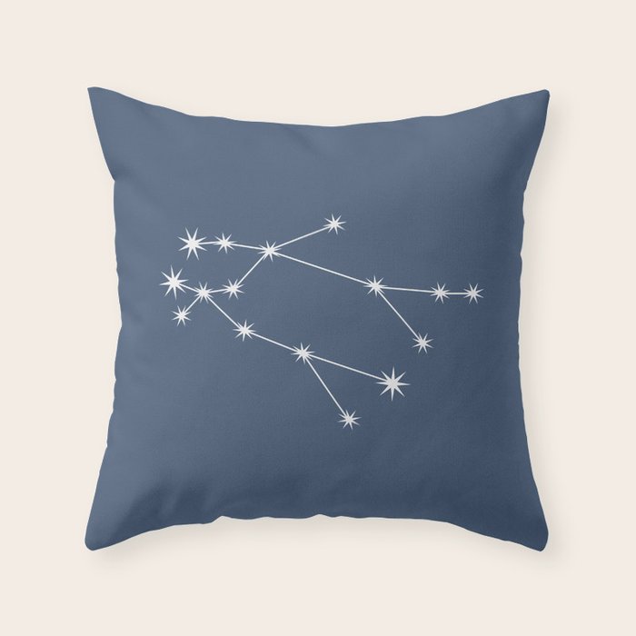 Gemini Zodiac Star Constellation Line Art Neutral Blue Throw Pillow Gallery Image 1