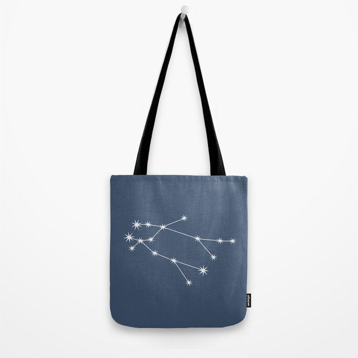 Gemini Zodiac Star Constellation Line Art Neutral Blue Tote Bag Gallery Image 2