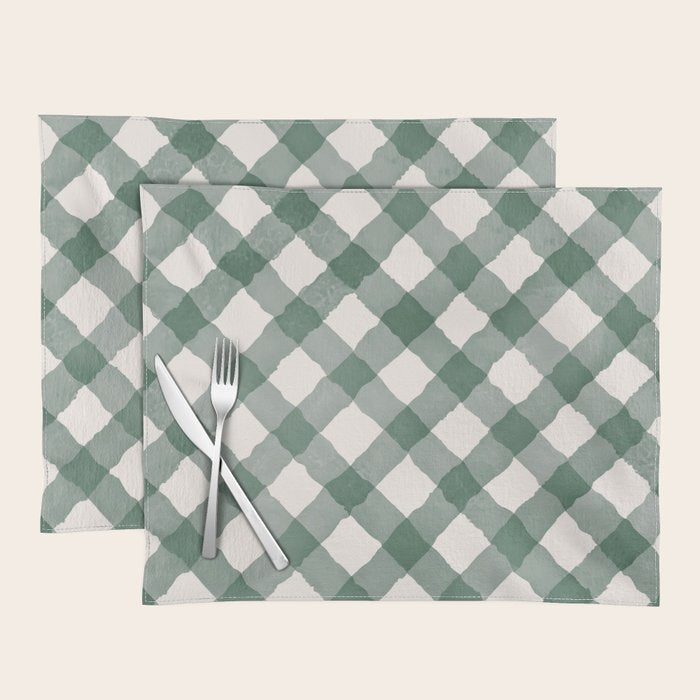 Hand Painted Dark Green Festive Gingham Theme Placemat Gallery Image 1