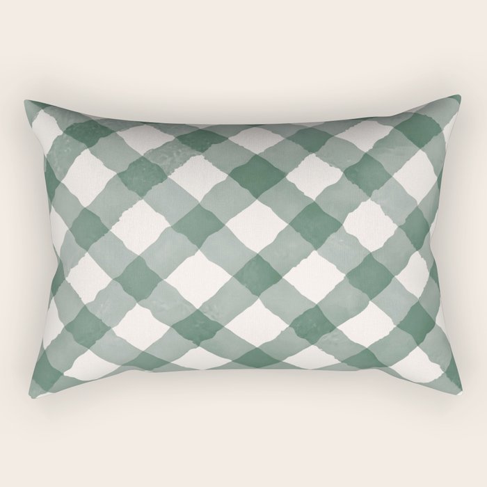 Hand Painted Dark Green Festive Gingham Theme Rectangular Pillow Gallery Image 1