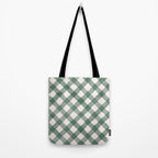 Hand Painted Dark Green Festive Gingham Theme Tote Bag Gallery Image 2