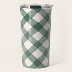 Hand Painted Dark Green Festive Gingham Theme Travel Mug Gallery Image 1